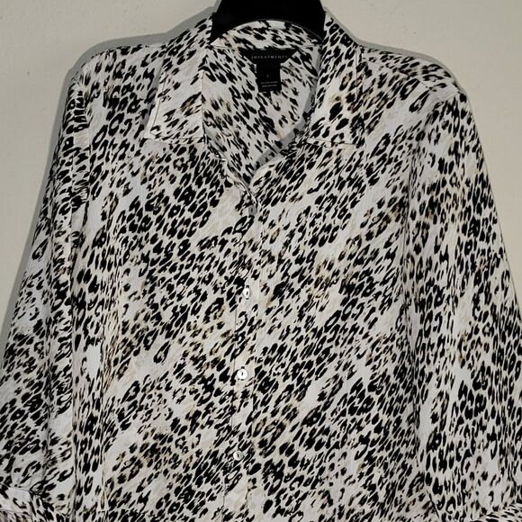 Investments Womens Size L Button Down Animal Print Top 3/4 Long Sleeve - Picture 6 of 14